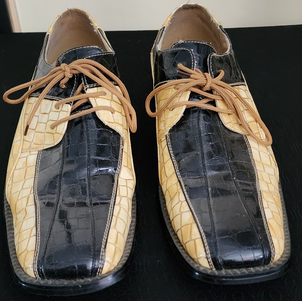 Mens Black and Yellow Snakeskin Dress Shoes